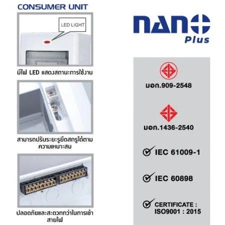 ตู้คอนซูมเมอร์ยูนิต NANO PLUS เมนกันดูด+8 ช่อง (พร้อมRCBO +ลูกย่อย)