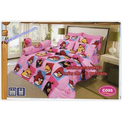 ชุดเครื่องนอน ผ้าปูที่อนซาติน ลายแองกี้เบิร์ด Angry Bird C095 (แองกี้เบิร์ดตัวแดง และ เพื่อน ๆ พื้นสีชมพู สีเหมือนในรูปค่ะ)