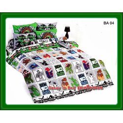 ชุดเครื่องนอน ผ้าปูที่นอนโตโต้ลายการ์ตูน เบ็นเท็น Ben10 Alien Force - BA04 - ลายตาราง สีเทา