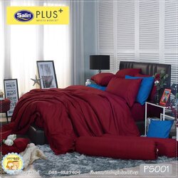 ผ้าปูที่นอนสีพื้นสีแดงสด - PS001 ซาตินพลัส - ชุดเครื่องนอนสีพื้น Satin Plus+ เนื้อผ้าดี ไม่มีรอยต่อ ผ้าปูที่นอนหนา14 นิ้ว