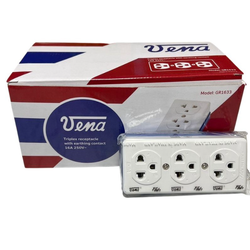 (ยกกล่อง 12 อัน) Vena ปลั๊กลอย 3 ที่ วีน่า GR1633 มีกราวน์ ทูโทน-ซีรีส์ Triplex receptacleearthing Two tones-series 16A 250V