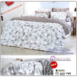 ผ้าปูที่นอนลายกราฟฟิคภาพดอกไม้ ดอกเล็ก ๆ โทนสีดำ - แดง - TT421 - ชุดเครื่องนอนโตโต้ลายดอกไม้ TOTO ไม่มีรอยต่อ ยางยืดรัดรอบที่นอน
