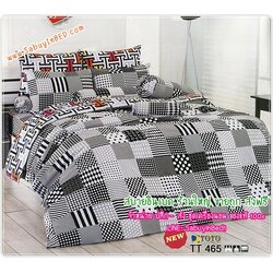 ผ้าปูที่นอนลายเส้น ลายกราฟฟิค - TT465 - โทนตารางสีขาวดำ - ยี่ห้อ TOTO - ชุดเครื่องนอนโตโต้ลายเส้น ผ้าปูที่นอนไร้รอยต่อ