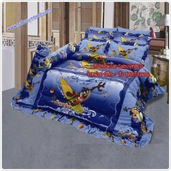 ผ้าปูที่นอน ชุดเครื่องนอน ซาติน Tazmania C090 การ์ตูนเล่นโต้คลืน บนพื้นน้ำทะเลน้ำเงินเข้ม สกปรกยากค่ะสีนี้