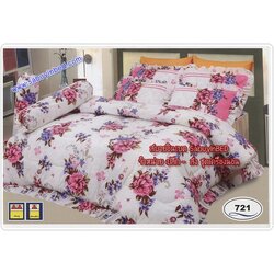 ผ้าปูที่นอน ชุดเครื่องนอน ซาติน Satin 721 (ผ้าปูที่นอนลายดอกสีชมพู พื้นสีขาวเทา ค่ะ)