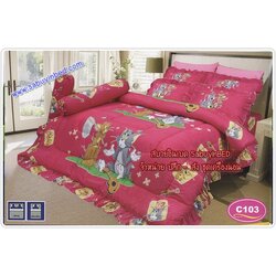 ผ้าปูที่นอน ชุดเครื่องนอน ซาติน Tom & Jerry C103 (การ์ตูน ทอม แอนด์ เจอรี่ บนพื้นสีชมพูเข้ม แซมจุดสีขาวเล็ก ๆ)