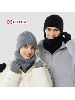 เซ็ทหมวก ผ้าพันคอแบบสวม ถุงมือกันหนาว Unisex ผ้านิ่มใส่สบาย ผิวสัมผัสดี รักษาอุณหภูมิได้ดี
