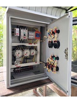 ตู้ควบคุมปั๊มน้ำระบบ 15 Hp 380 v ( star delta ) ทำงานร่วมกับระบบลูกลอยไฟฟ้า220V ตู้กันน้ำ2ชั้น