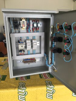 ตู้ควบคุมโซลินอยด์วาล์ว 220 v 2 โซน ตั้งเวลาการทำงาน + ปั๊มน้ำ 2 hp ( เพิ่มป้องกันไฟตกได้ )