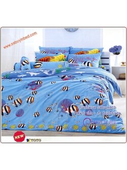 ผ้าปูที่นอนลายปลา ว่ายในท้องทะเล สีฟ้า โตโต้ - TT398 - ชุดเครื่องนอนโตโต้ลายเด็กๆ ผ้าปูไร้รอยต่อ