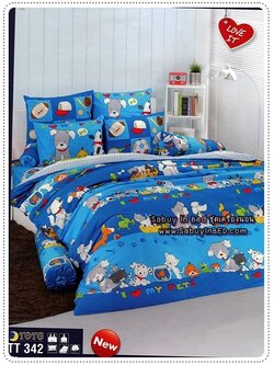 ผ้าปูที่นอนลายหมาน้อยน่ารัก - TT342 - ผ้าปูที่นอนลายสุนัข ลูกหมาหลายพันธุ์ กำลังเล่นกันอยู่ น่ารักมาก - ชุดเครื่องนอนโตโต้ลายเด็กๆ ผ้าปูไร้รอยต่อ