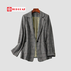 เบลเซอร์หญิง สูทผู้หญิง ลายตาราง ลายสก็อต แขนพับ ซับในทั้งตัว