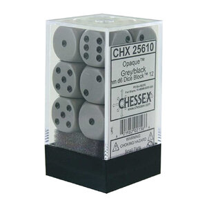 [ลูกเต๋า] Chessex: Opaque Grey/Black 16mm D6 (12 Dice)