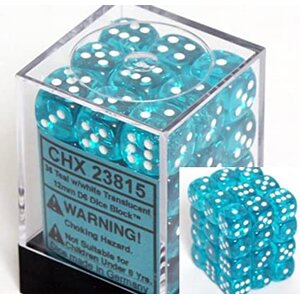 [ลูกเต๋า] Chessex: Translucent Teal w/white 12mm D6 Dice Block
