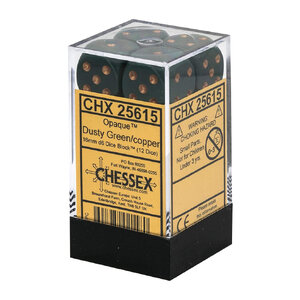 [ลูกเต๋า] Chessex: Opaque Dusty Green/Copper 16mm D6 (12 Dice)