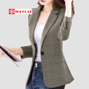 เสื้อสูทเบลเซอร์หญิง ลายสก็อต ผ้าไม่หนา ซํบในทั้งตัว ใส่สบาย