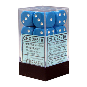 [ลูกเต๋า] Chessex: Opaque Light Blue/White 16mm D6 (12 Dice)