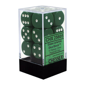 [ลูกเต๋า] Chessex: Opaque Green/White 16mm D6 (12 Dice)