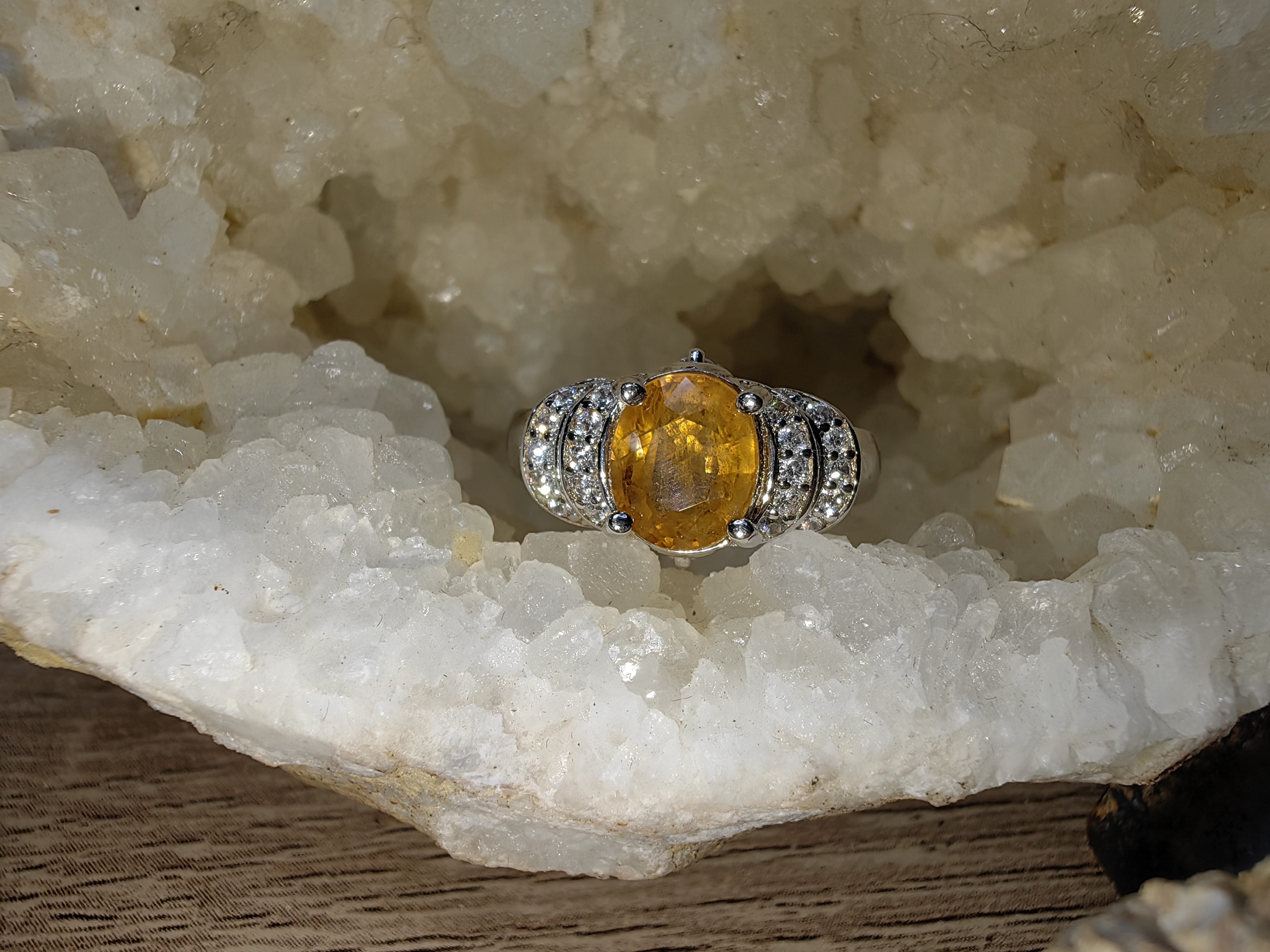 Yellow Sapphire Cubic Zirconia 92.5% Silver Ring แหวนบุษราคัม เงิน 92.5%