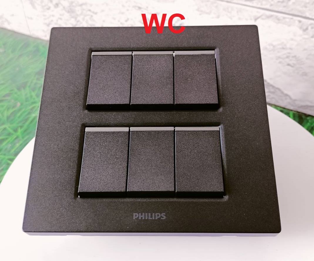 Philips ชุดสวิทซ์ สีดำ BLACK PLUG SET ชุดปลักไฟ รุ่น 4X4 6ช่อง ฟิลลิป ชุดปลั๊กกราวน์คู่ / ปลั๊กเดี่ยว / สวิตซ์ พร้อมบล็อค 4x4 ครบชุด