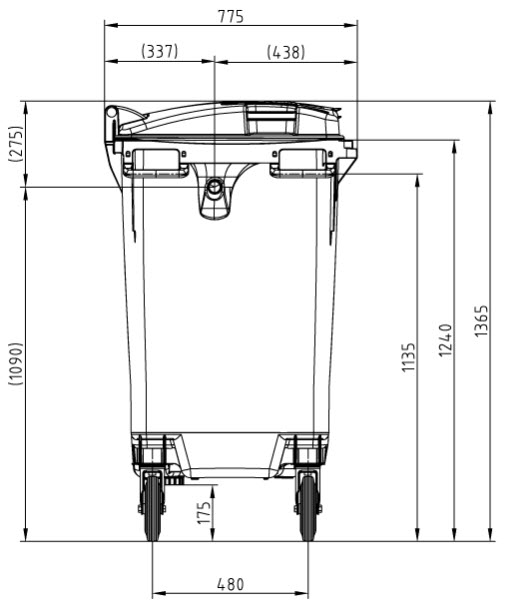 ถังขยะเทศบาล พร้อมล้อเข็น 770 ลิตรฝาเรียบ (มีหูยก)