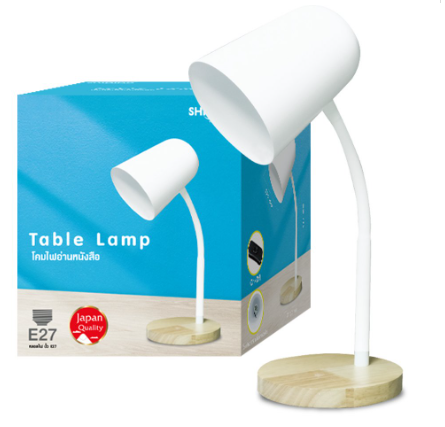 SHINING LED Table Lamp โคมไฟอ่านหนังสือ ขั้ว E27 สีขาว ฐานกลมลายไม้ ดีไซน์โมเดิร์น
