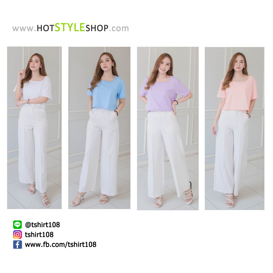 เสื้อครอปคอเหลี่ยม แขนสั้น สีพาสเทล