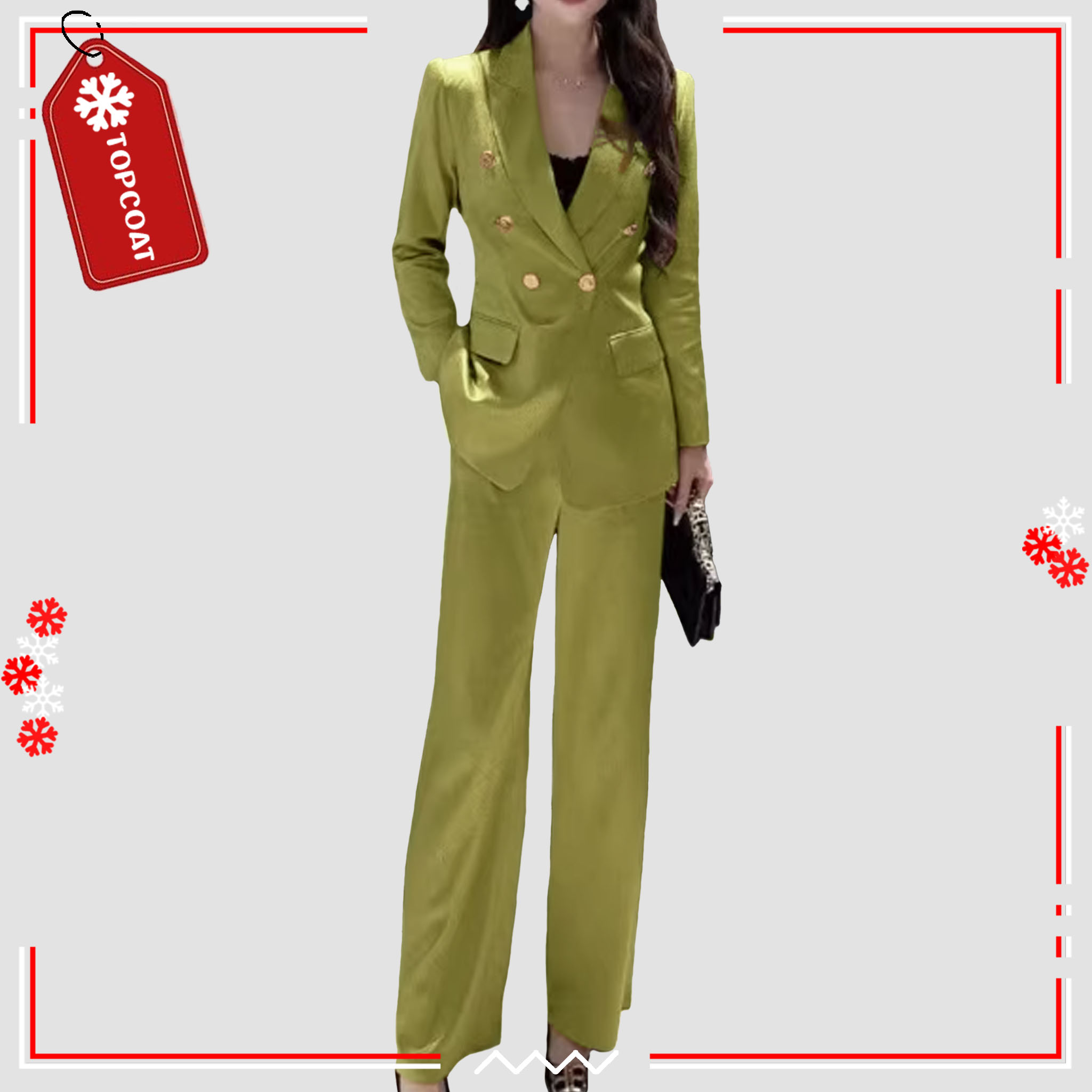 ชุดสูทผู้หญิงเสื้อพร้อมกางเกงขากระบอกใหญ่ สูทซับในทั้งตัว เนื้อผ้าใส่สบาย กระดุม 6 เม็ด