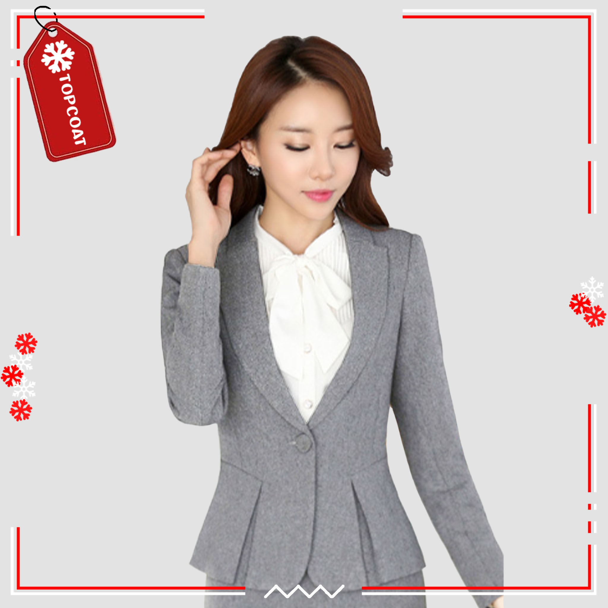 ชุดสูทเข้ารูปชายจีบ (Lady) ขากระบอก-ขาม้า กระดุมเดียว สี : เทา ดำ