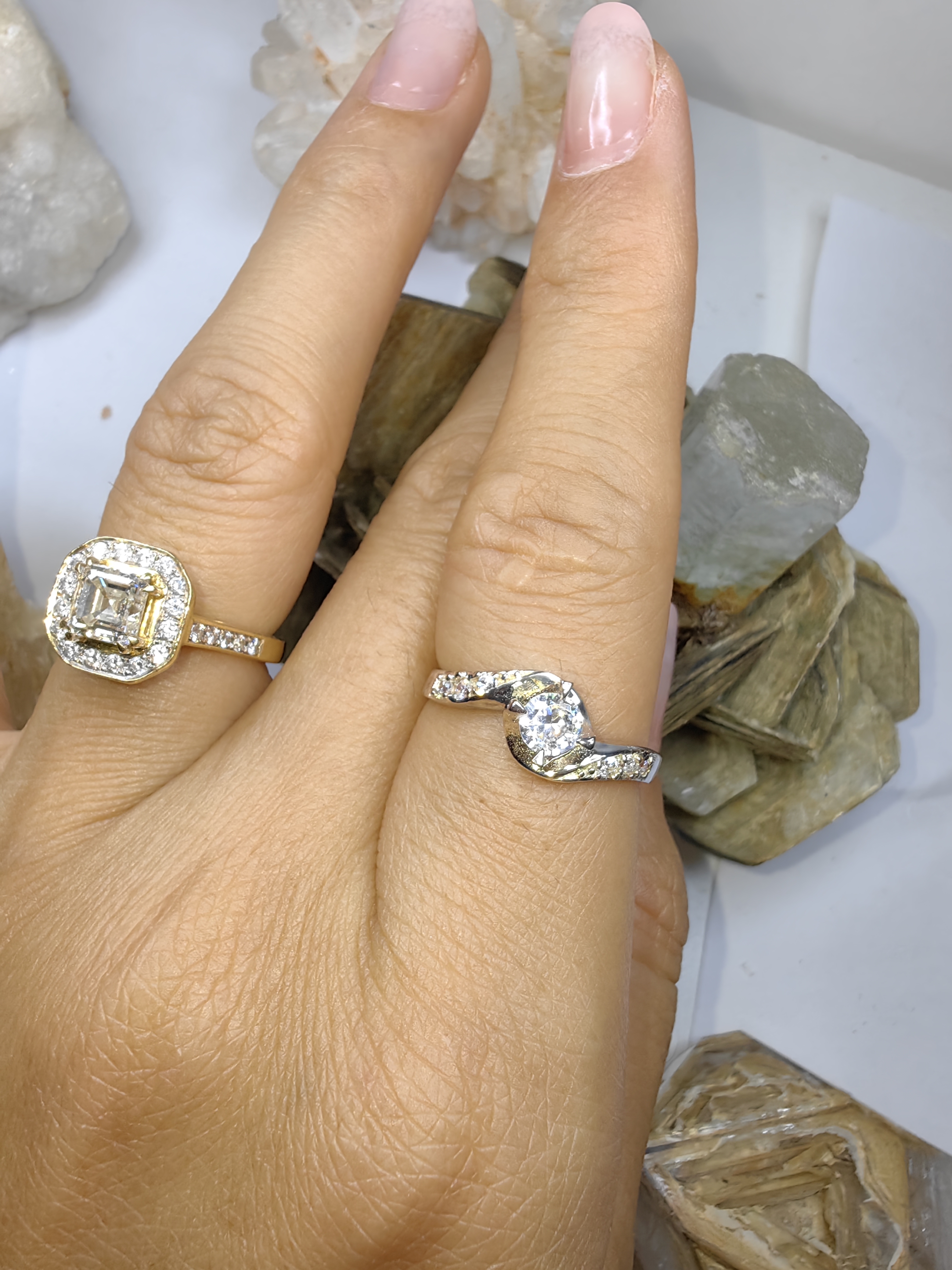 แหวนเพชร CZ เงินแท้ 92.5% Cubic Zirconia 925 Sterling Silver Ring Size 55