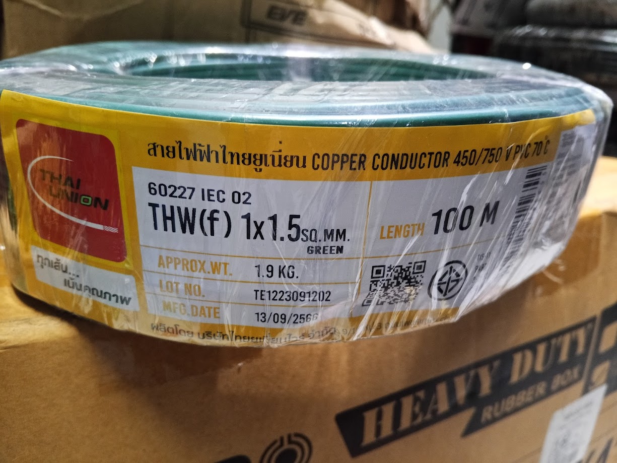 ขายเป็น10เมตร สายไฟทองแดงฝอย VSF THW(f) เบอร์ 1.5 รุ่น VSF1x1.5 ยี่้ห้อTHAI UNION สายคอนโทรล แกนเดี่ยว ทองแดงแท้
