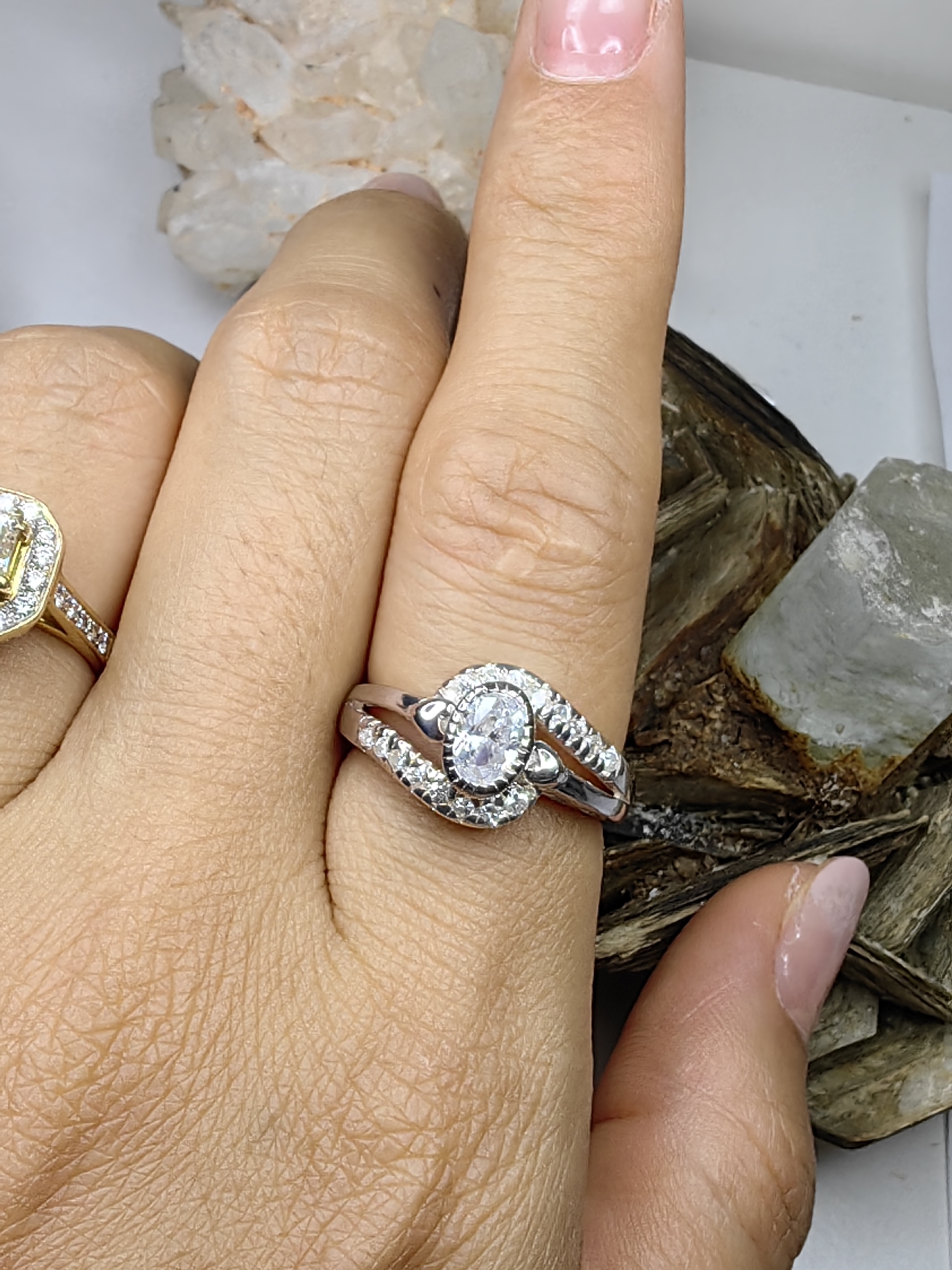 แหวนเพชร CZ เงินแท้ 92.5% Cubic Zirconia 925 Sterling Silver Ring Size 54