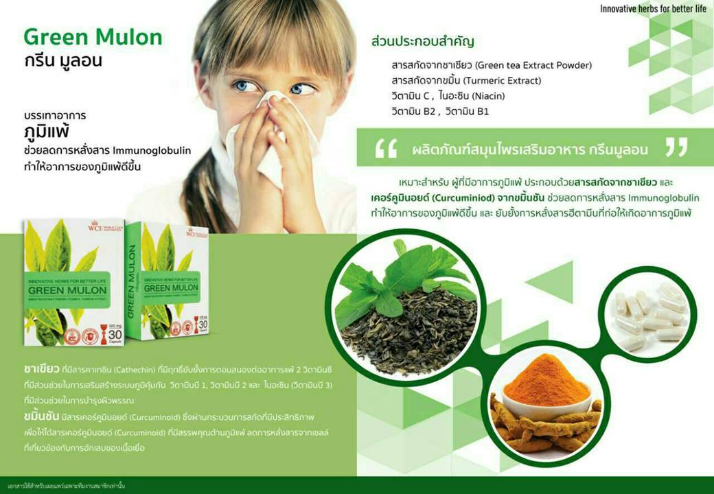 กรีนมูลลอน Green Mulon บรรเทาอาการภูมิแพ้ สร้างภูมิต้านทานต่อสู้โรคร้าย