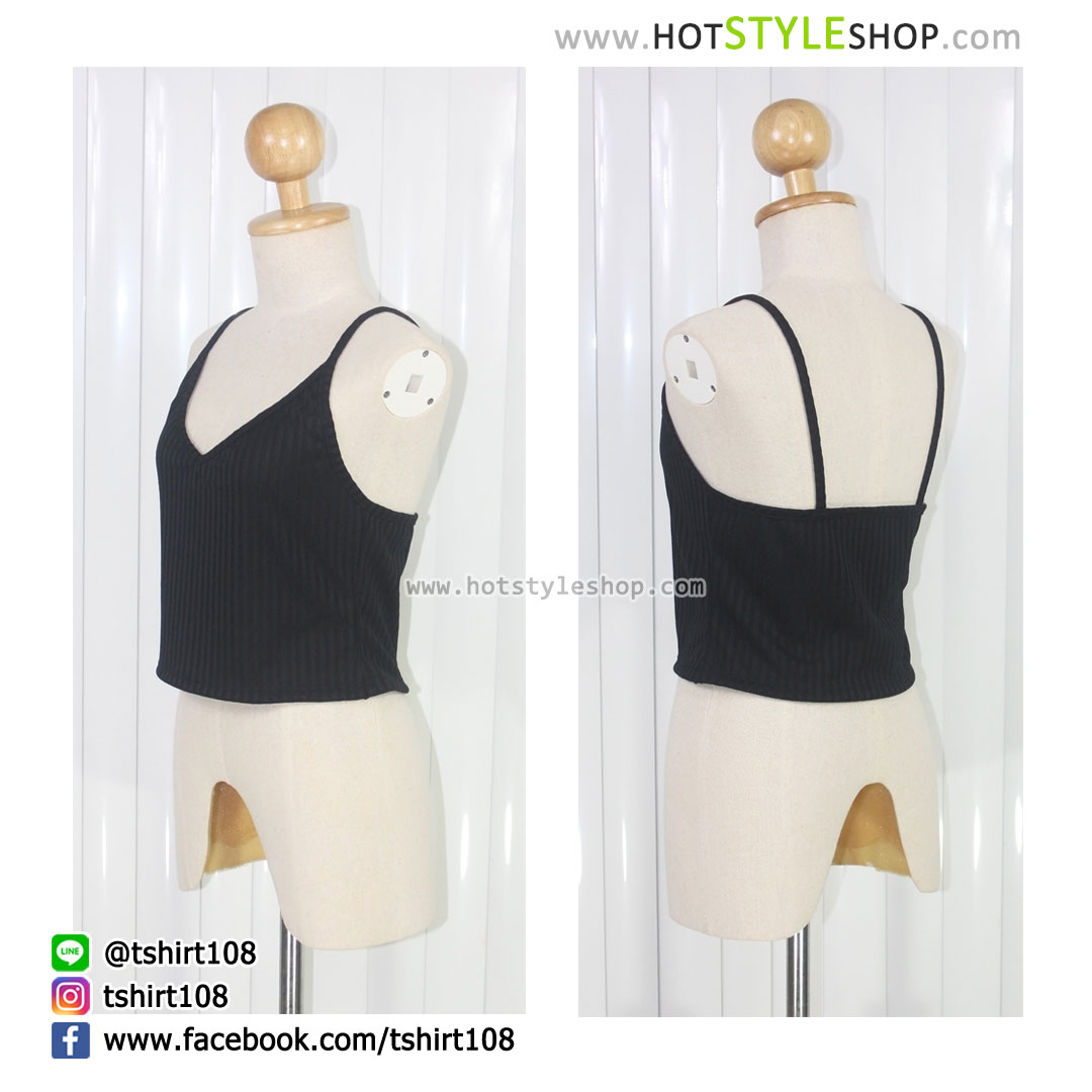 เสื้อครอปสายเดี่ยวคอวี (ขายส่ง 75 บาท)