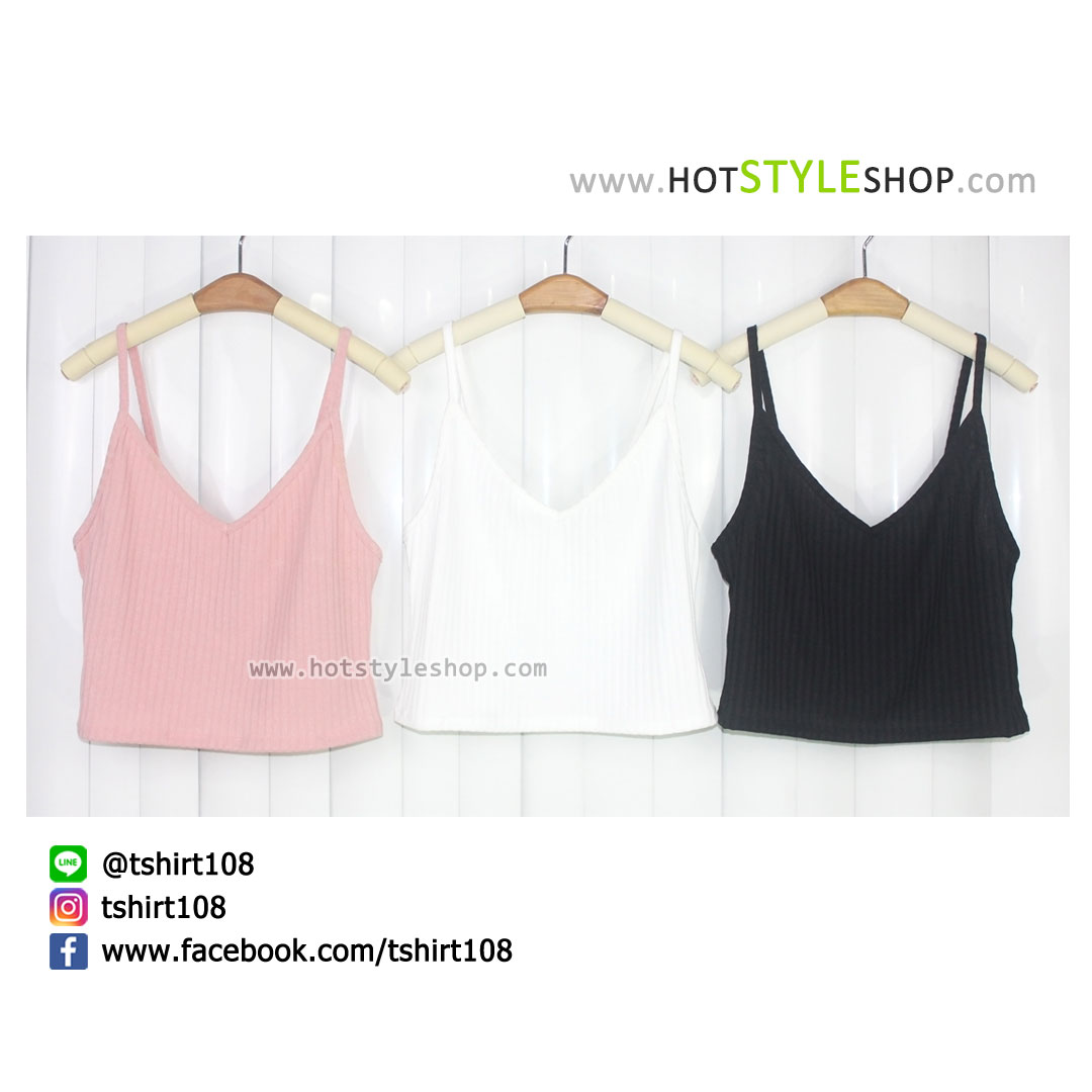 เสื้อครอปสายเดี่ยวคอวี (ขายส่ง 75 บาท)