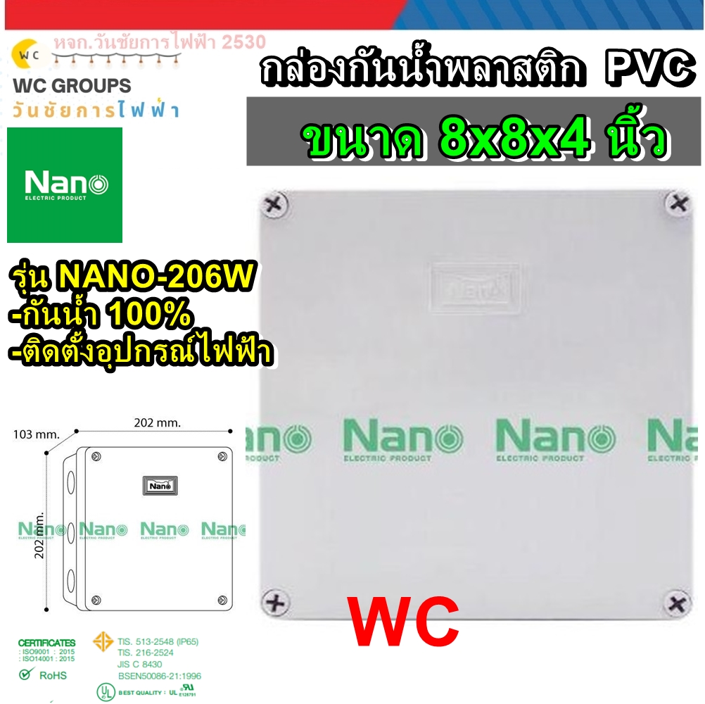 NANO กล่องกันน้ำพลาสติก บ๊อกกันน้ำ PVC ขนาด 8x8x4 นิ้ว รุ่น NANO-206W สีขาว