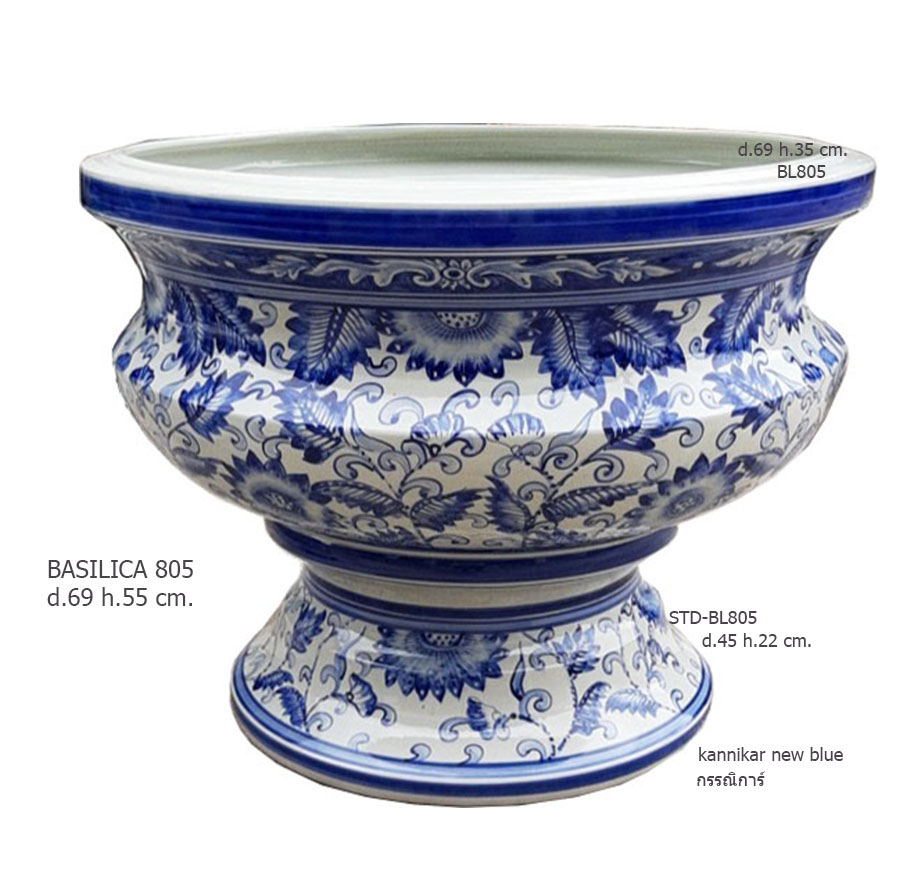 Bacilica 805 อ่างบัวเซรามิคขนาดใหญ่พร้อมฐานรอง เขียนลายกรรณิการ์