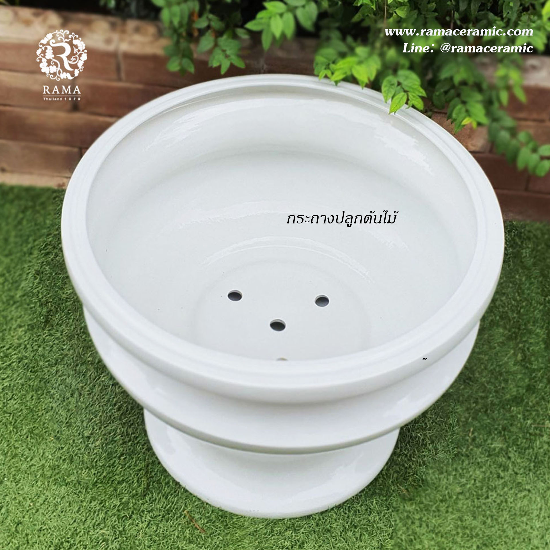 Bacilica 805 อ่างบัวเซรามิคขนาดใหญ่พร้อมฐานรอง สีขาว