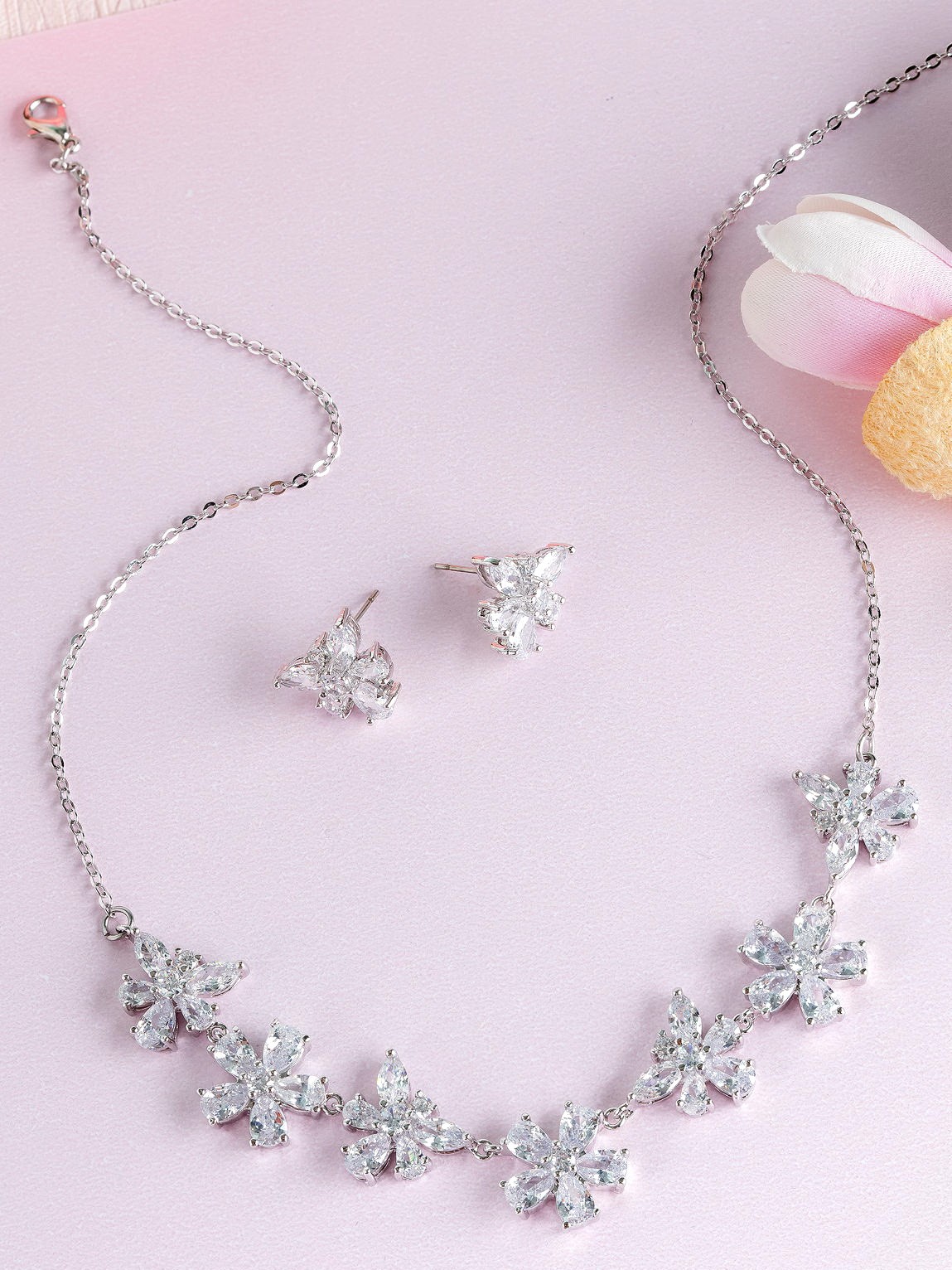 DIAMOND 18K WHITE GOLD NECKLACE EARRING สร้อยคอ ต่างหู เพชร ทอง 18K Pre-order