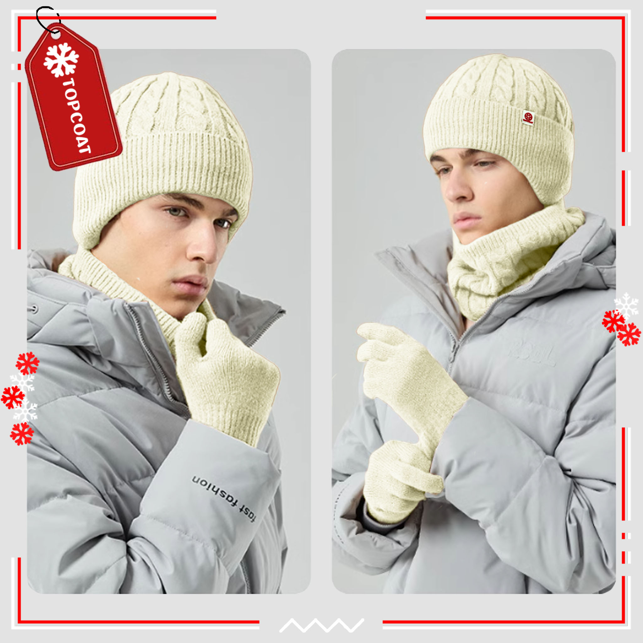 เซ็ทหมวก ผ้าพันคอแบบสวม ถุงมือกันหนาว Unisex ผ้านิ่มใส่สบาย ผิวสัมผัสดี รักษาอุณหภูมิได้ดี