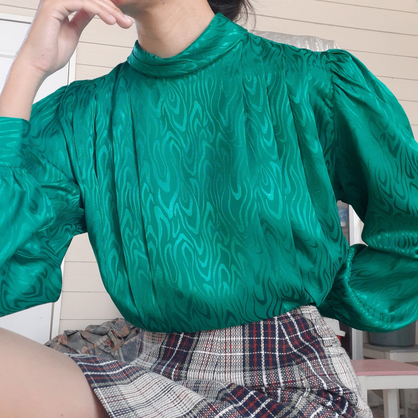 เสื้อคอเต่าวินเทจสีเขียว