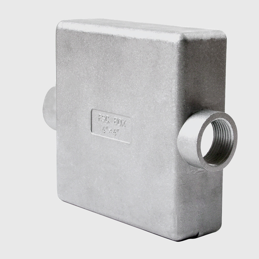 บ๊อกเหล็ก F.S.C. Box 4″x4″ (SEC) 2ทาง เอฟ.เอส.ซี.บ๊อกซ์ 4″x4″ 1/2 - 1นิ้ว