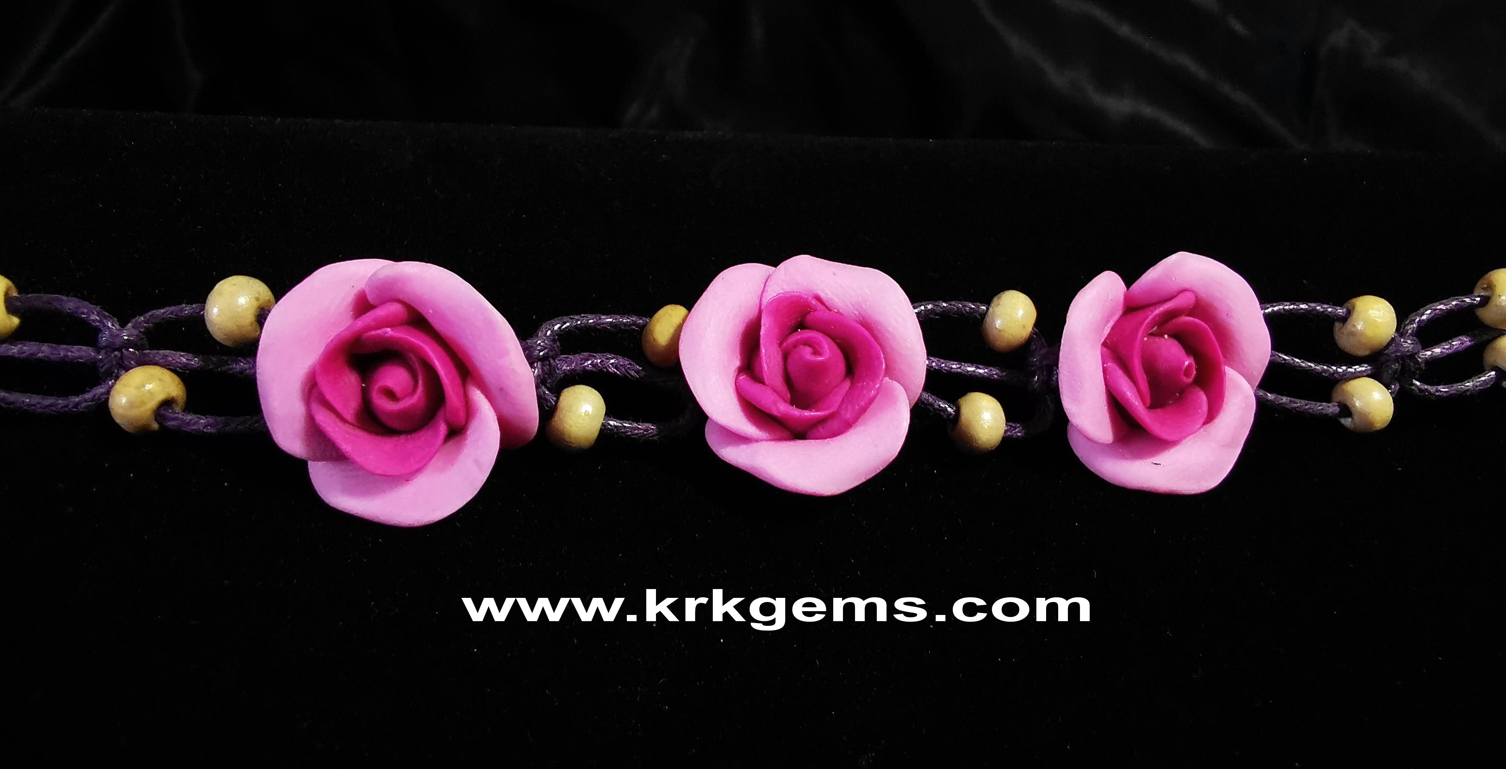 PURPLE 3ROSE HANDMADE CLAY BRACELET