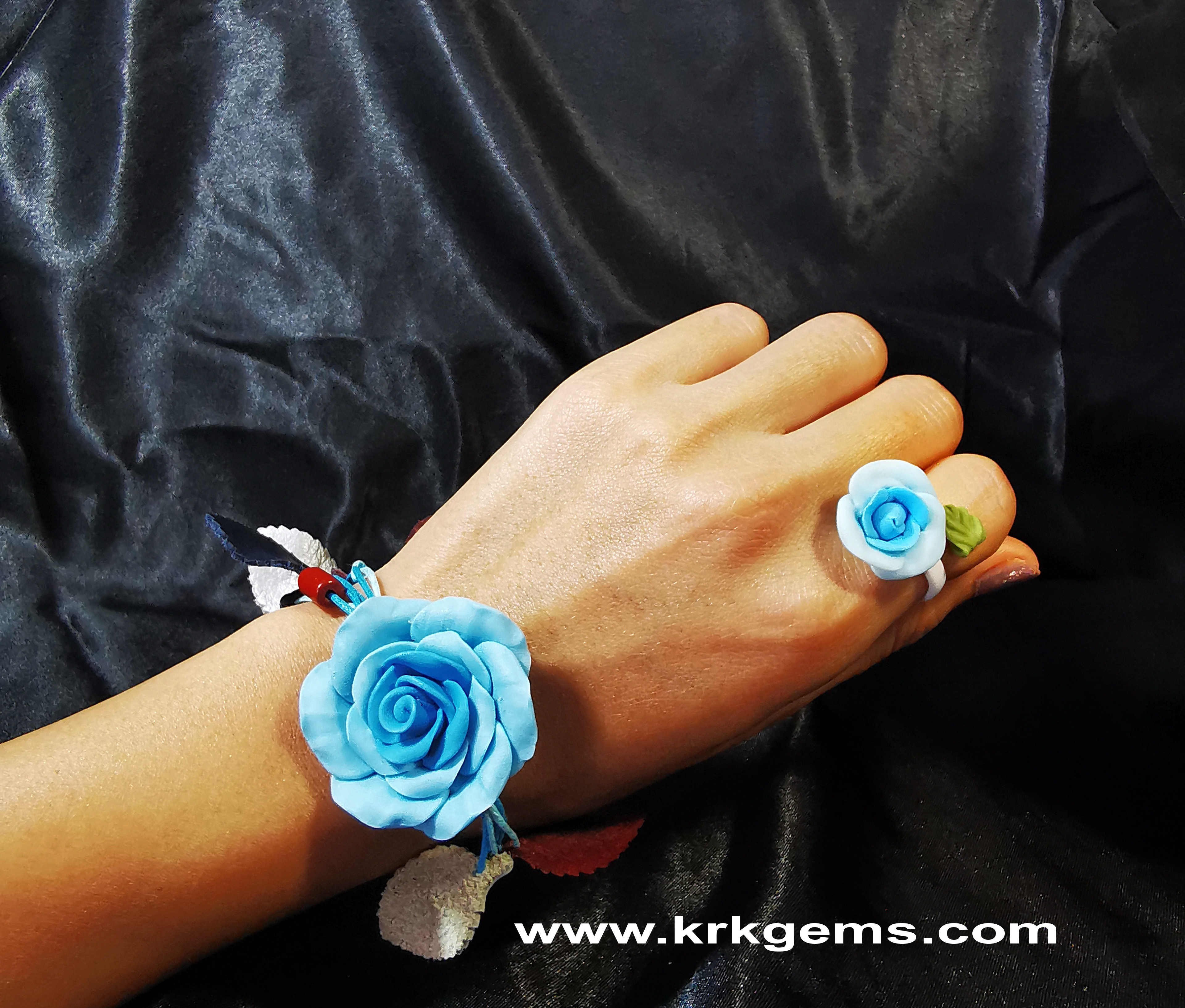 PASTEL BLUE ROSE HANDMADE CLAY RING