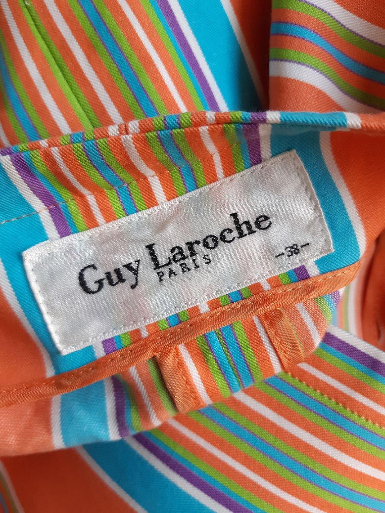 ชุดเซ็ตกระโปรงวินเทจลายทางสีส้ม-ฟ้า แบรนด์ Guy Laroche (Vintage outfits)