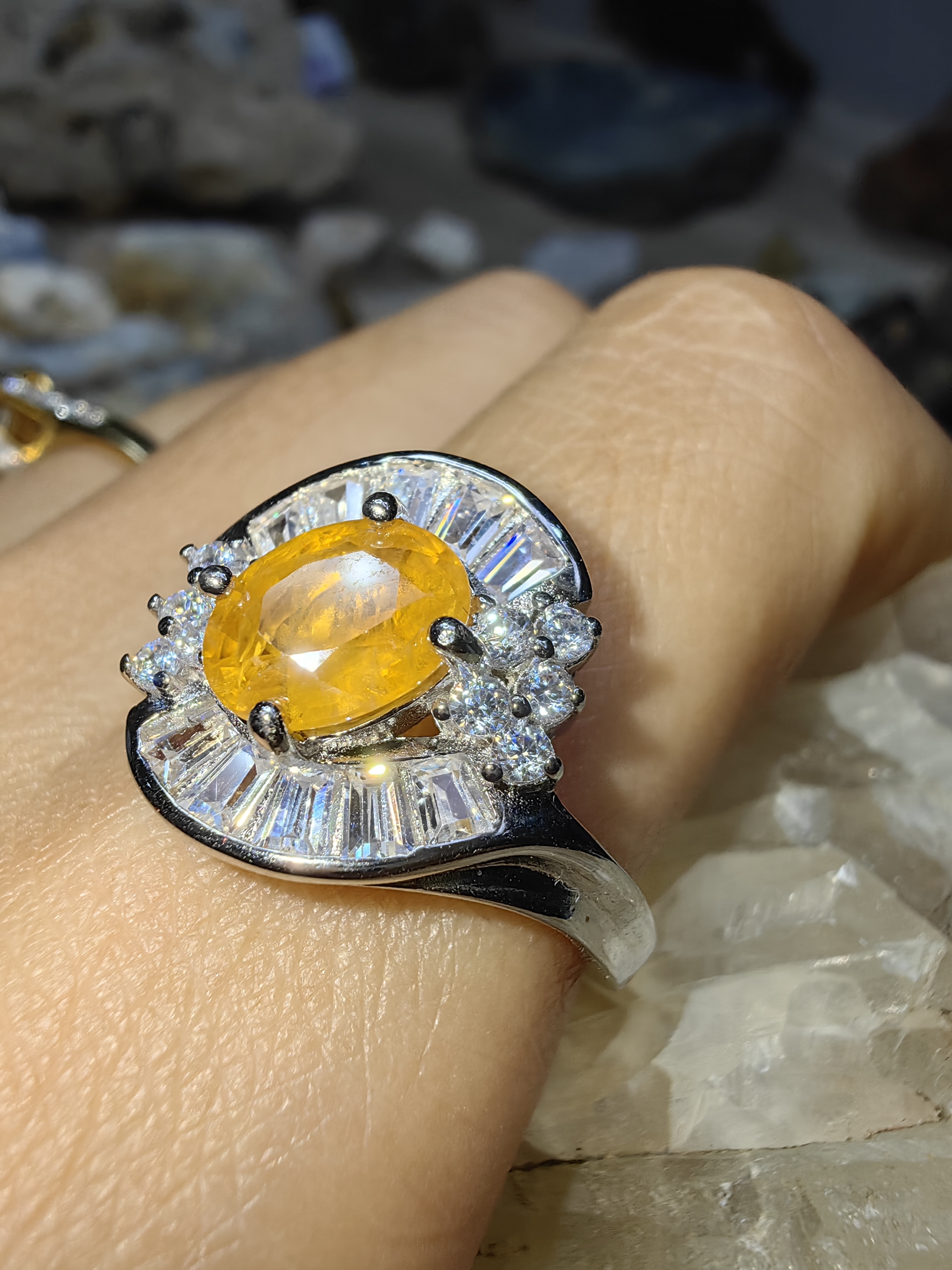 Yellow Sapphire Cubic Zirconia 92.5% Silver Ring แหวนบุษราคัม เงิน 92.5%
