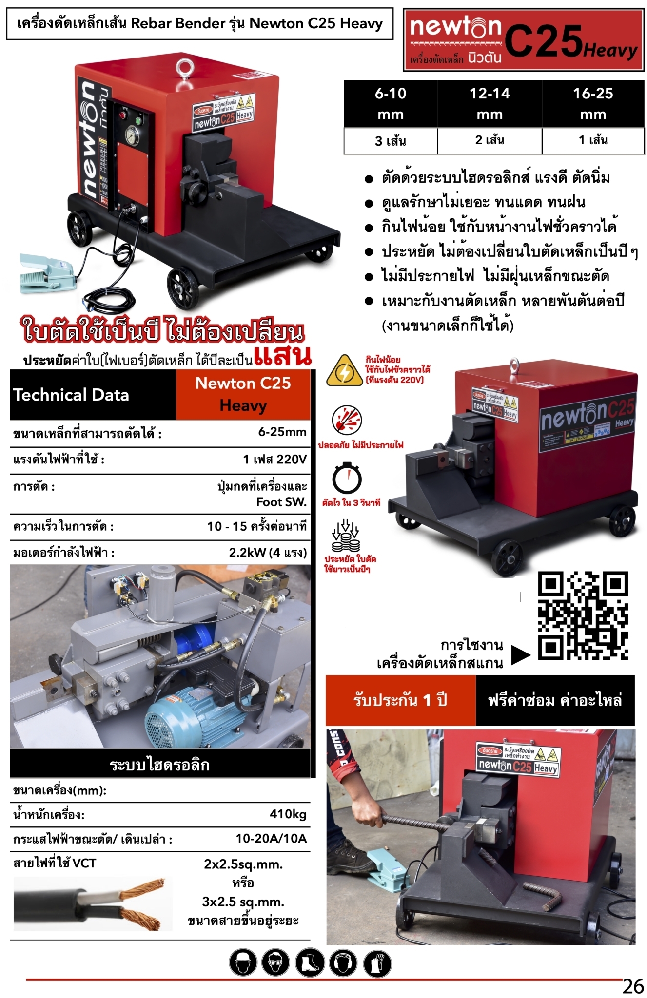 เครื่องตัดเหล็กนิวตัน Newton C25 Heavy Rebar Bender ระบบไฮดรอลิก ตัดได้ 6-25mm. แข็งแรง ทนทาน รุ่นงานหนัก