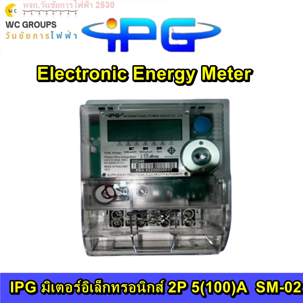 IPG มิเตอร์อิเล็กทรอนิกส์ 2P 5(100)A SM-02 50Hz 1Phase 2Wire ( Electronic Energy Meter ) มิเตอร์ไฟฟ้า มีมอก. สินค้าออกบิลได้