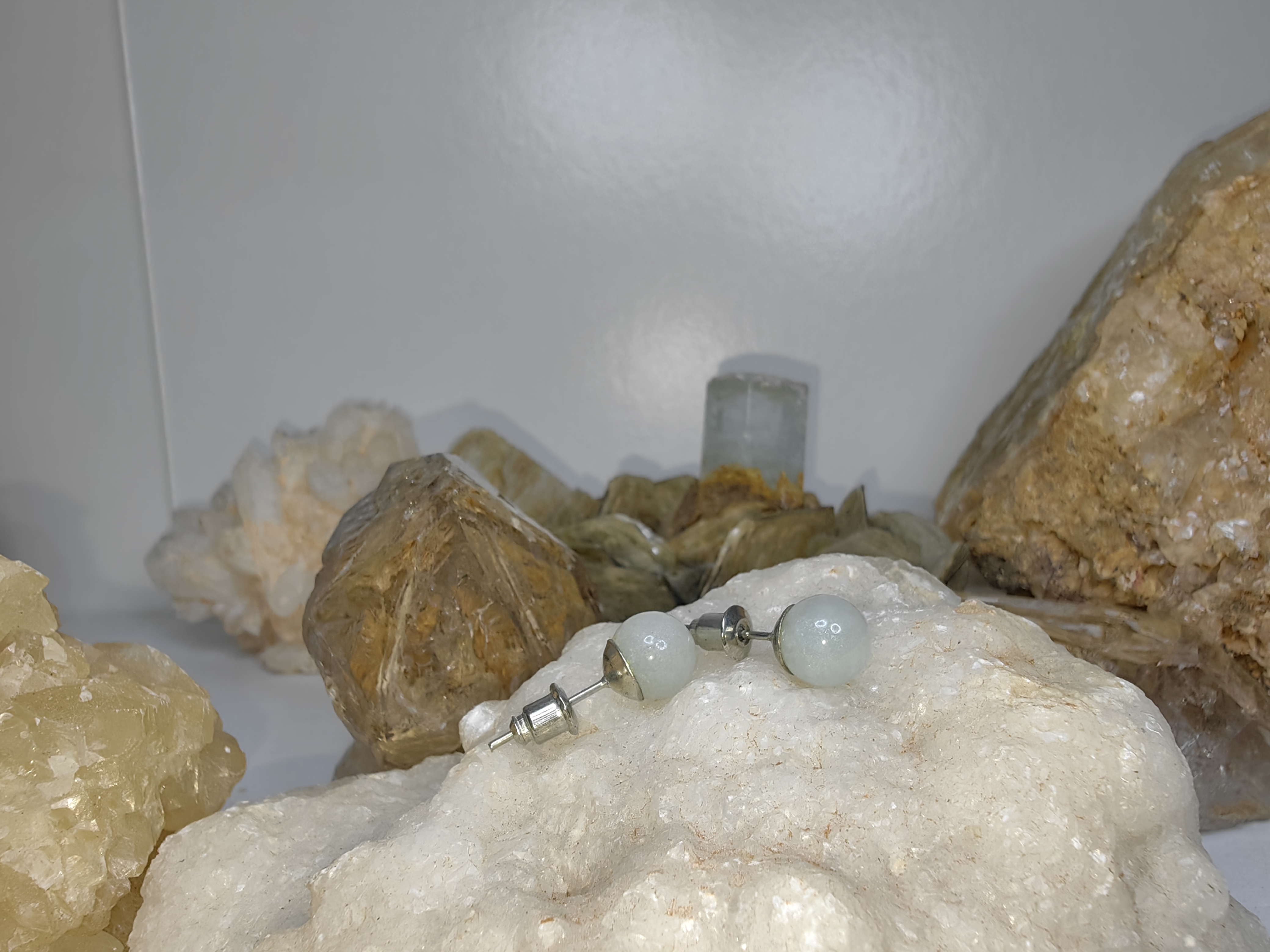 Burmese Earrings Rhodium Plated ต่างหูหยกเจไดต์พม่า ชุบโรเดียม