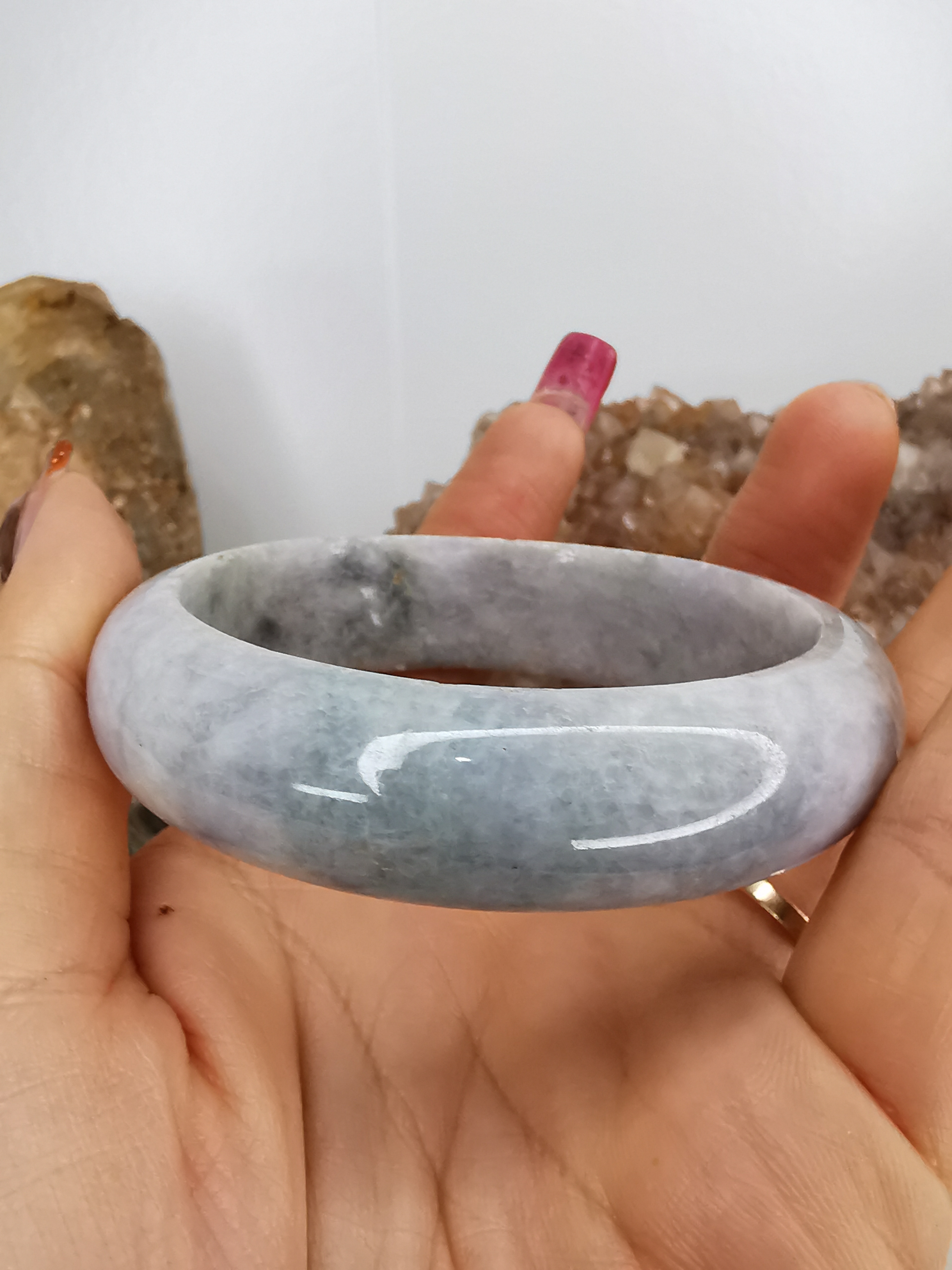 Blue White Green Jade Bangle กำไลหยกเจไดต์แท้ Diameter/ เส้นผ่านศูนย์กลางด้านใน 55 mm.